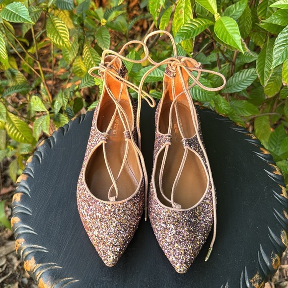AQUAZZURA Firenze Christy Glittered Leather Flats, size 37 (6 US) - Picture 5 of 9